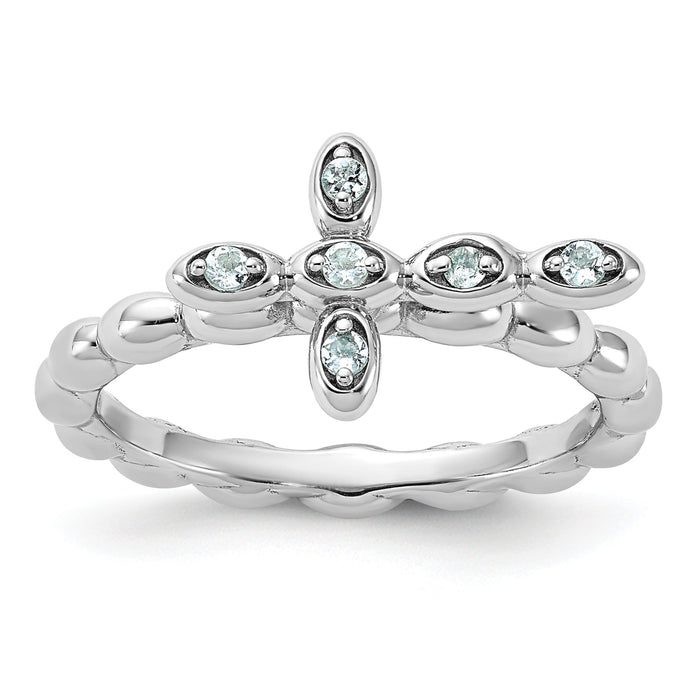 Silver Stackable Natural Aquamarine Cross Ring by Fine Color Jewels