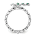 0.01 Ct Round Green Lab Created Emerald Prong Silver Stackable Cross Ring by Fine Color Jewels