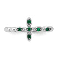 0.01 Ct Round Green Lab Created Emerald Prong Silver Stackable Cross Ring by Fine Color Jewels