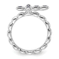 Silver Stackable Created Blue Sapphire Cross Ring by Fine Color Jewels