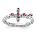 Silver Stackable Natural Pink Tourmaline Cross Ring by Fine Color Jewels