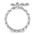 Silver Stackable Natural Swiss Blue Topaz Cross Ring by Fine Color Jewels