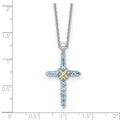 Natural Swiss Blue Topaz Cross Necklace Sterling Silver by Fine Color Jewels