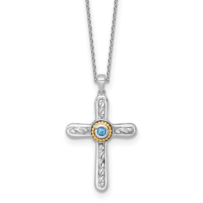 Sterling Silver London Blue Topaz Cross Extension Necklace by Fine Color Jewels