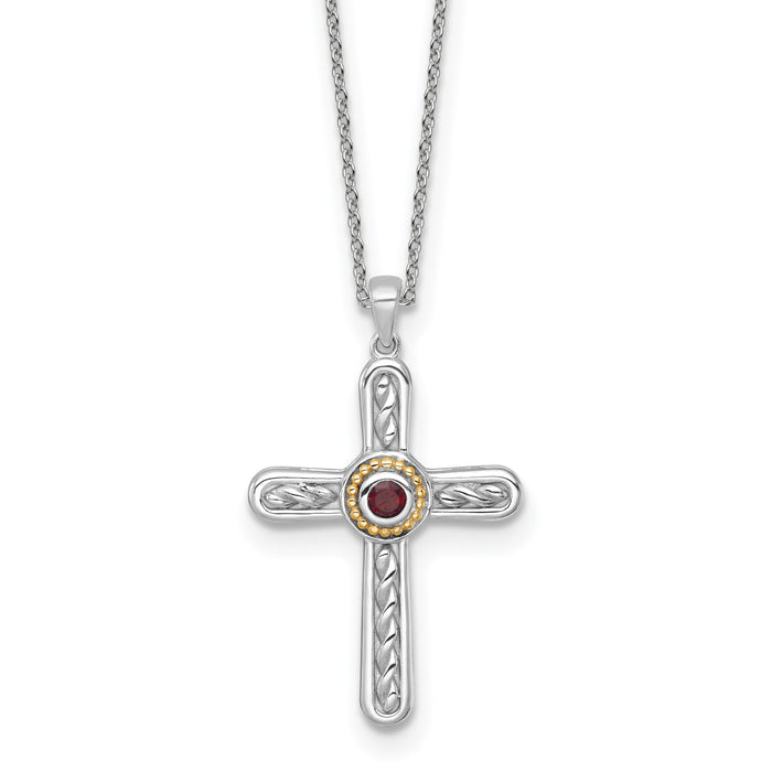 Sterling Silver Natural Garnet Cross Extension Necklace by Fine Color Jewels