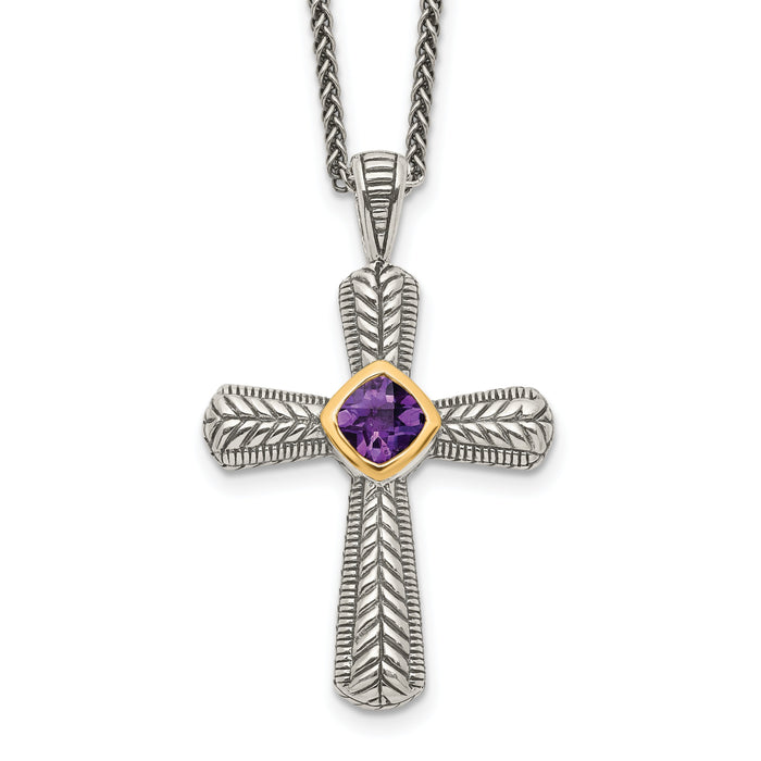 Purple Natural Amethyst Silver Cross Necklace by Fine Color Jewels