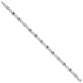0.47 Ct Round Purple Amethyst & Diamond Prong Sterling Silver Floral Link Bracelet by Fine Color Jewels