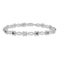 0.47 Ct Round Purple Amethyst & Diamond Prong Sterling Silver Floral Link Bracelet by Fine Color Jewels