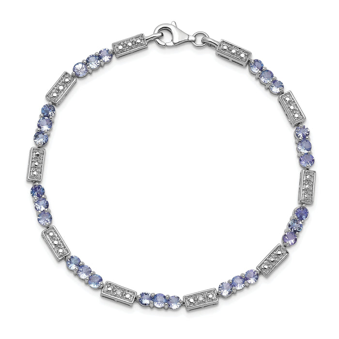 0.10 Ct Round Violet Tanzanite & Diamond Prong Sterling Silver Bar Link Bracelet by Fine Color Jewels