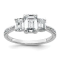 Emerald-Cut White Lab-Grown Diamond Prong 14K White Gold Three Stone Ring by Fine Color Jewels