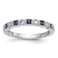 Princess Blue Sapphire Diamond Prong 14K White Gold Half Eternity Band Ring by Fine Color Jewels