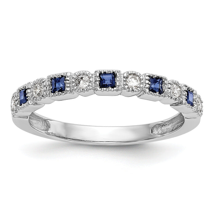 Princess Blue Sapphire Diamond Prong 14K White Gold Half Eternity Band Ring by Fine Color Jewels