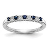 Round Blue Sapphire And Diamond 14k White Gold Half Eternity Wedding Band Ring