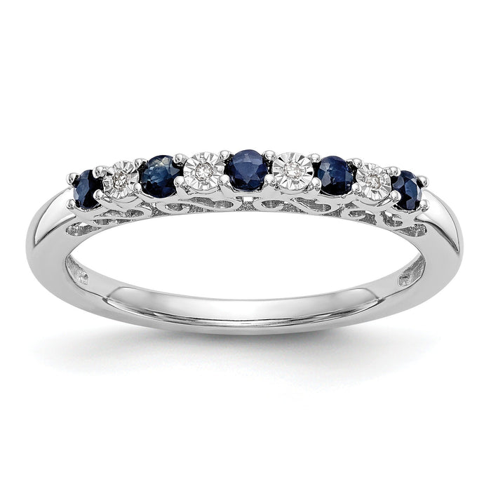 Round Blue Sapphire And Diamond 14k White Gold Half Eternity Wedding Band Ring by Fine Color Jewels
