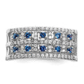 0.6 Ct Round Blue Sapphire & Diamond Prong 14K White Gold Two-Row Band Ring