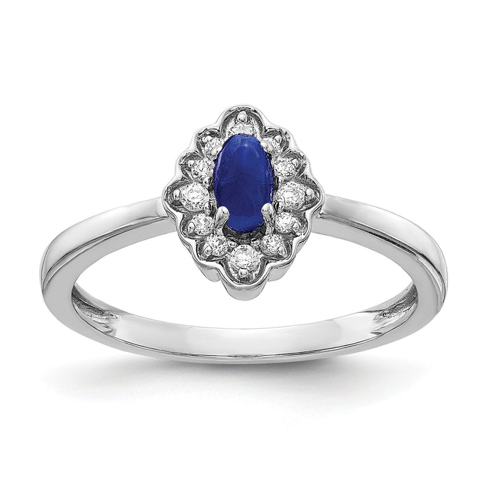 0.35 Ct Oval Blue Sapphire Diamond 14K White Gold Halo Floral Ring by Fine Color Jewels