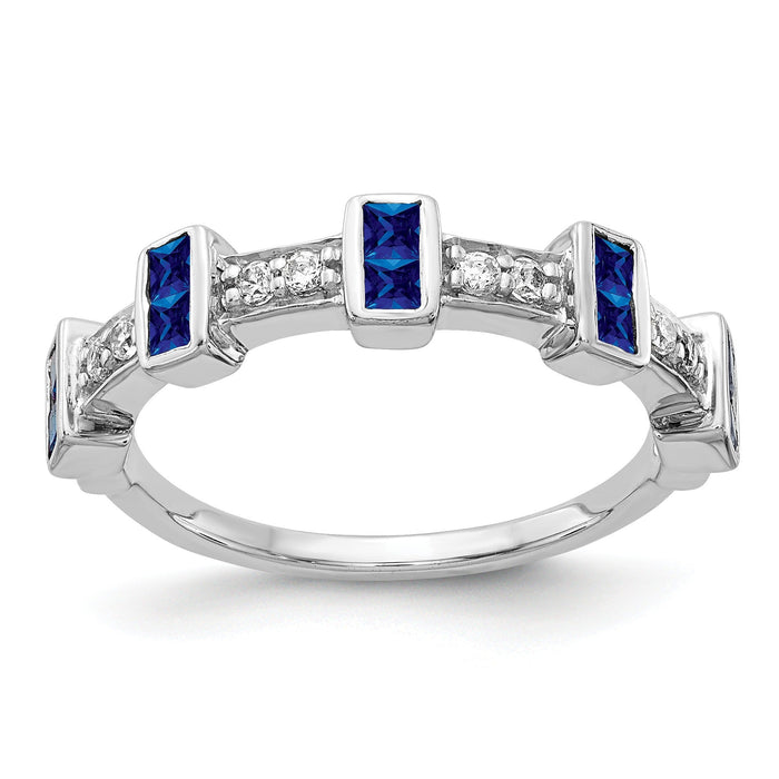 1 Ct Blue Princess-Cut Sapphire Diamond Channel 14k White Gold Fancy Ring by Fine Color Jewels
