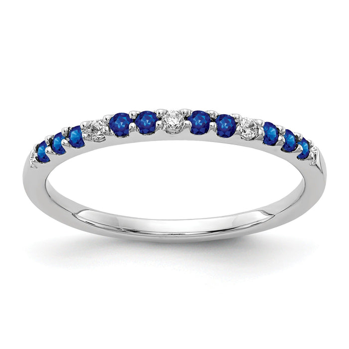 0.3 Ct Round Blue Sapphire and Diamond White Gold Pave Half Eternity Ring by Fine Color Jewels