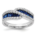 Baguette Blue Sapphire and Diamond Prong 14K White Gold Infinity Halo Ring by Fine Color Jewels