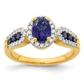 1.38 Ct Oval Blue Created Sapphire With Diamond Prong 14K Gold Engagement Halo Pave Ring by Fine Color Jewels