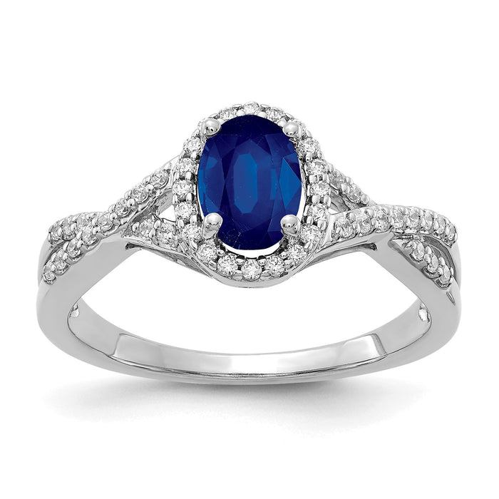 1 Ct Oval Blue Sapphire & Diamond Prong 10K Gold Halo Criss Cross Ring by Fine Color Jewels
