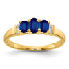 0.79 Ct Oval Blue Sapphire and Diamond Prong 14K Yellow Gold Three Stone Ring