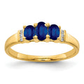 0.79 Ct Oval Blue Sapphire and Diamond Prong 14K Yellow Gold Three Stone Ring by Fine Color Jewels