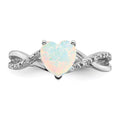 14k White Gold Created Opal and Diamond Pave Heart Ring by Fine Color Jewels