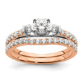 10k Rose Gold Lab Diamond Three Stone Pave Engagement Ring 3/4 carat by Fine Color Jewels