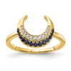 0.25 Ct Round Blue Sapphire & Diamond Pavé 14K Yellow Gold Horseshoe Curved Band Moon Ring
