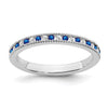 0.58 Ct Round Blue Sapphire & Diamond 14K White Gold Milgrain Band Ring