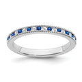 0.58 Ct Round Blue Sapphire & Diamond 14K White Gold Milgrain Band Ring by Fine Color Jewels