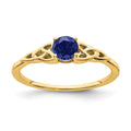 0.33 Ct Round Blue Created Sapphire Prong Yellow Gold Knot Solitaire Ring by Fine Color Jewels