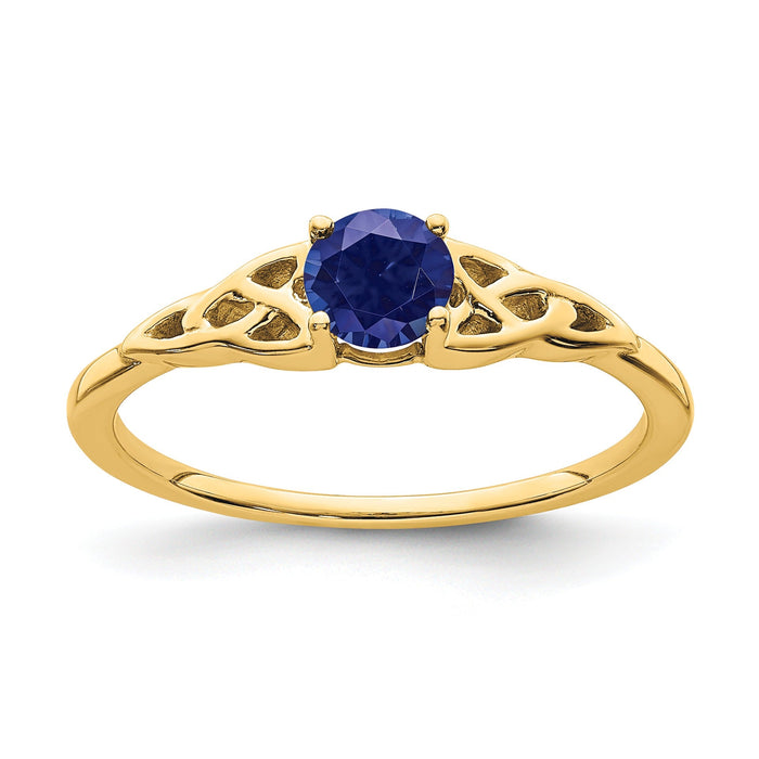 0.33 Ct Round Blue Created Sapphire Prong Yellow Gold Knot Solitaire Ring by Fine Color Jewels