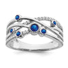 0.27 Ct Round Blue Sapphire Diamond White Gold Bezel Set Criss Cross Band Ring