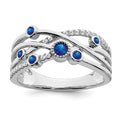 0.27 Ct Round Blue Sapphire Diamond White Gold Bezel Set Criss Cross Band Ring by Fine Color Jewels