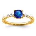 0.55 Ct Cushion Cut Blue Sapphire with Diamond 14k Yellow Gold Five Stone Ring by Fine Color Jewels