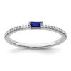 Baguette Blue Sapphire and Diamond Prong 14K White Gold Pave Classic Ring