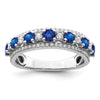 1.58 Ct Round Blue Sapphire & Diamond Prong 14K White Gold Statement Band Ring