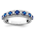 1.58 Ct Round Blue Sapphire & Diamond Prong 14K White Gold Statement Band Ring by Fine Color Jewels