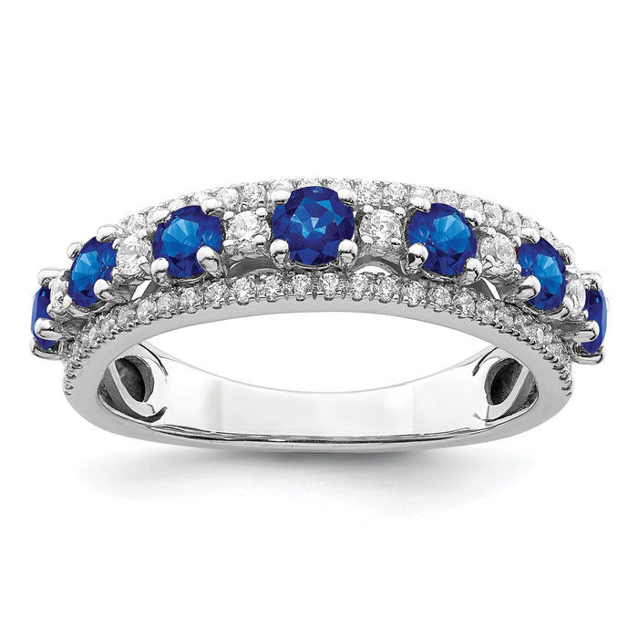1.58 Ct Round Blue Sapphire & Diamond Prong 14K White Gold Statement Band Ring by Fine Color Jewels