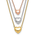 Tri-color Three Hearts 14K Gold Layered Cable Chain Necklace by Fine Color Jewels