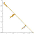 Round White Cubic Zirconia Prong 14K Yellow Gold 3 Italian Horn Dangles with Spring Ring Clasp Charm Bracelet by Fine Color Jewels