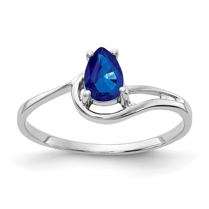 0.55 Ct Pear Blue Sapphire Prong 14K White Gold Bypass Ring by Fine Color Jewels