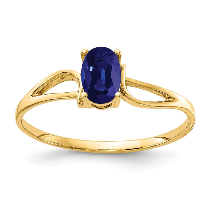 Oval Blue Sapphire Prong 14K Yellow Gold Split Shank Solitaire Ring by Fine Color Jewels