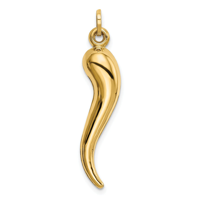 14k Yellow Gold Hollow 3-D Italian Horn Charm Pendant by Fine Color Jewels