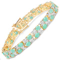 10.08 Ct Oval Green Emerald & Diamond Prong Yellow Gold Plated Silver Two Row X-Link Crossover Bracelet by Fine Color Jewels