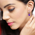 2.70 Ct Pear Purple Amethyst & Lab Diamond V-Prong Silver Teardrop Dangle Earrings by Fine Color Jewels