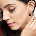 3.80 Ct Pear Red Mozambique Garnet & Lab Diamond V-Prong Silver Teardrop Dangle Earrings by Fine Color Jewels