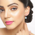 1.00 Ct Round White Ethiopian Opal & Lab Diamond Prong Silver Dangle Earrings by Fine Color Jewels
